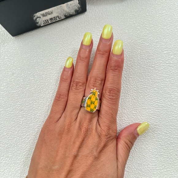 NWOT authentic Gucci Sterling Silver Enamel GucciGhost Pineapple GG Ring us6 - Picture 14 of 16